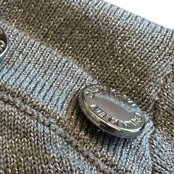 Calvin Klein Silver Grey Sparkle Glitter Sweater Pullover Mock Neck Button Large - Picture 3 of 13